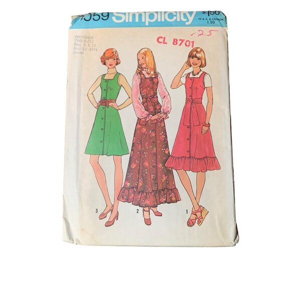 Vintage Simplicity 8701 Sewing Pattern Juniors Dress 3 Lengths Size 9 & 11 uncut - Picture 1 of 2